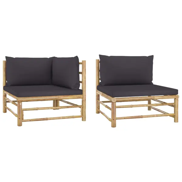 Gossi set mobilier de gradina cu perne gri inchis, 2 piese, bambus