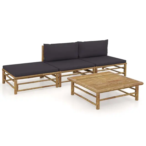 Gossi set mobilier de gradina cu perne gri inchis, 4 piese, bambus