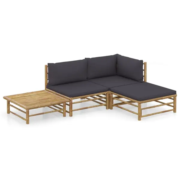 Gossi set mobilier de gradina cu perne gri inchis, 4 piese, bambus