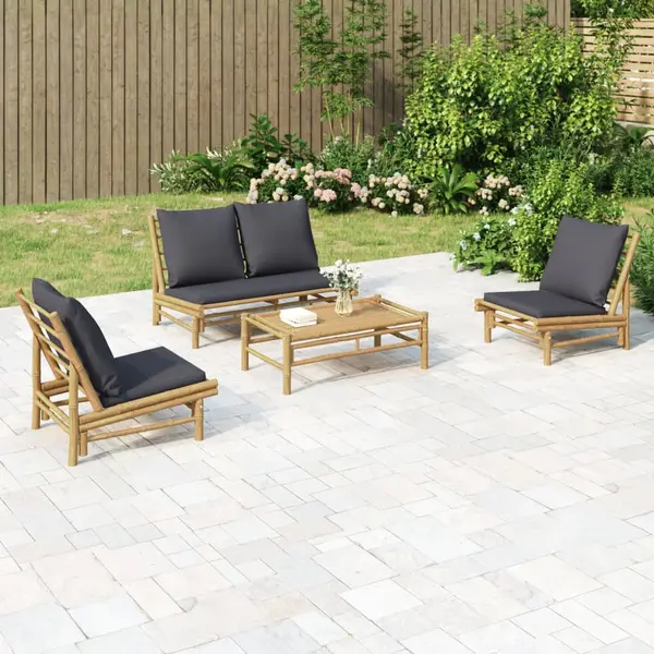 Gossi set mobilier de gradina cu perne gri inchis, 4 piese, bambus