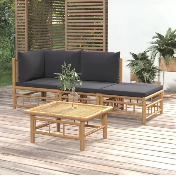 Gossi set mobilier de gradina cu perne gri inchis, 4 piese, bambus