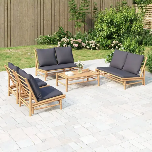 Gossi set mobilier de gradina cu perne gri inchis, 5 piese, bambus
