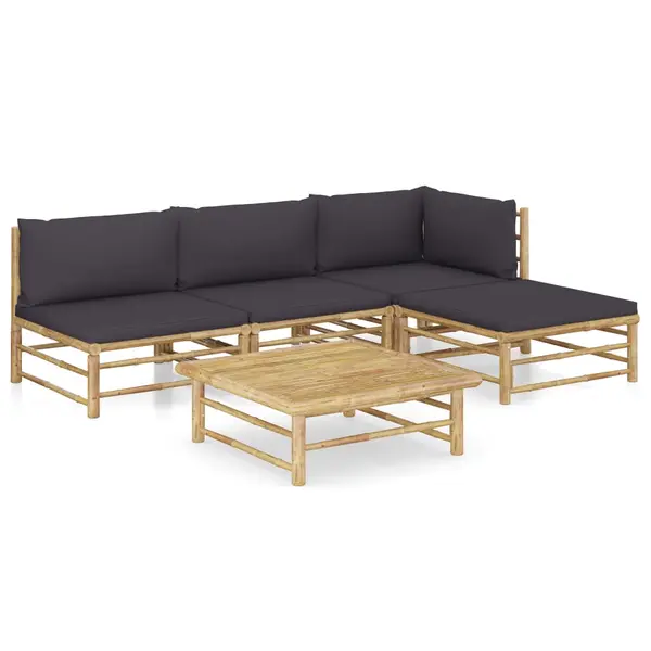 Gossi set mobilier de gradina cu perne gri inchis, 5 piese, bambus