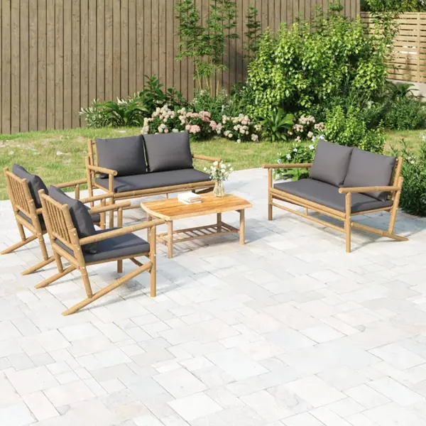 Gossi set mobilier de gradina cu perne gri inchis, 5 piese, bambus