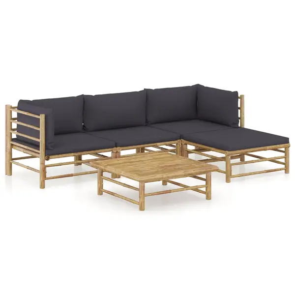 Gossi set mobilier de gradina cu perne gri inchis, 5 piese, bambus