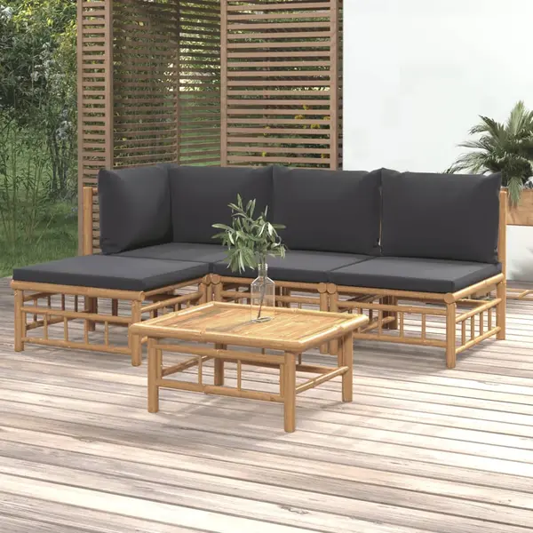 Gossi set mobilier de gradina cu perne gri inchis, 5 piese, bambus