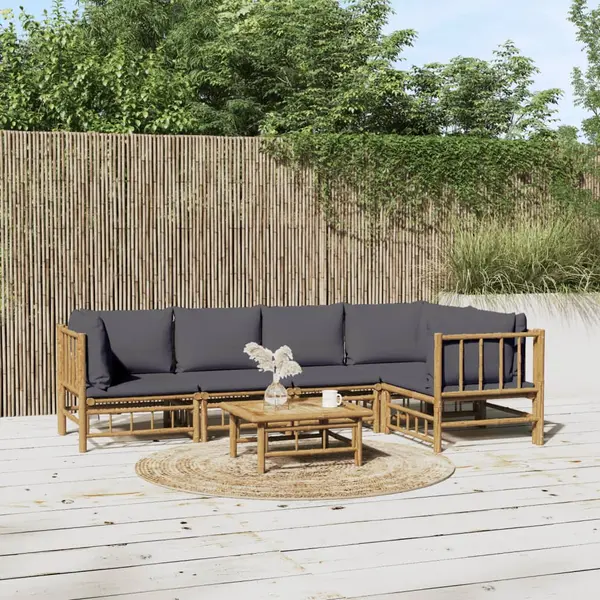 Gossi set mobilier de gradina cu perne gri inchis, 6 piese, bambus