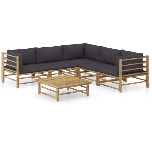 Gossi set mobilier de gradina cu perne gri inchis, 6 piese, bambus