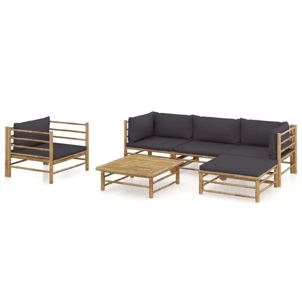 Gossi set mobilier de gradina cu perne gri inchis, 6 piese, bambus