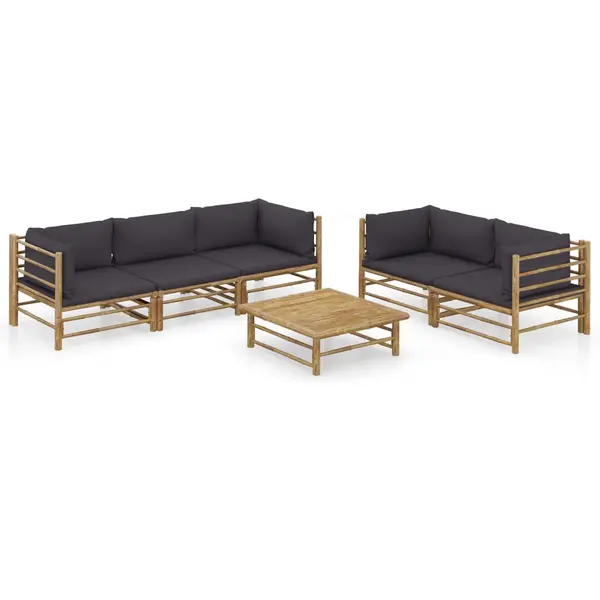 Gossi set mobilier de gradina cu perne gri inchis, 6 piese, bambus