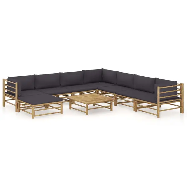 Gossi set mobilier de gradina cu perne gri inchis, 9 piese, bambus