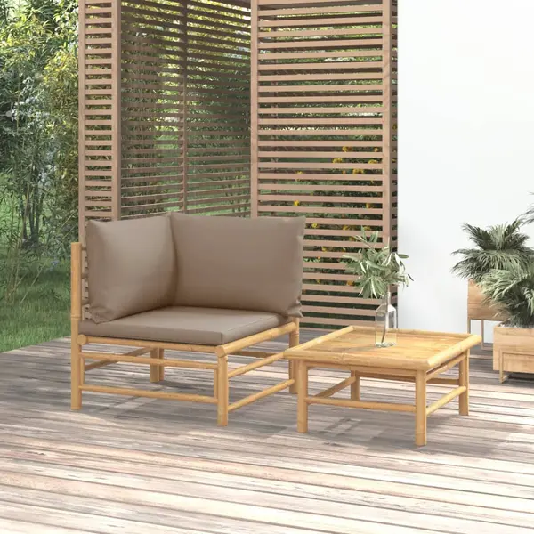 Gossi set mobilier de gradina cu perne gri taupe, 2 piese, bambus
