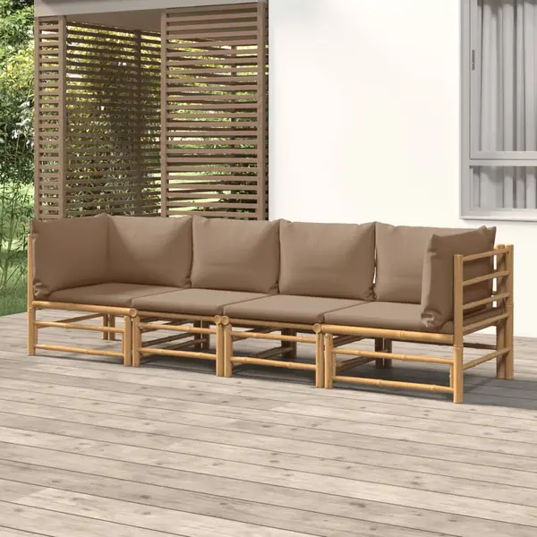Gossi set mobilier de gradina cu perne gri taupe, 4 piese, bambus