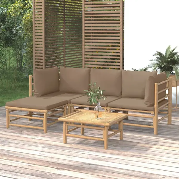 Gossi set mobilier de gradina cu perne gri taupe, 5 piese, bambus