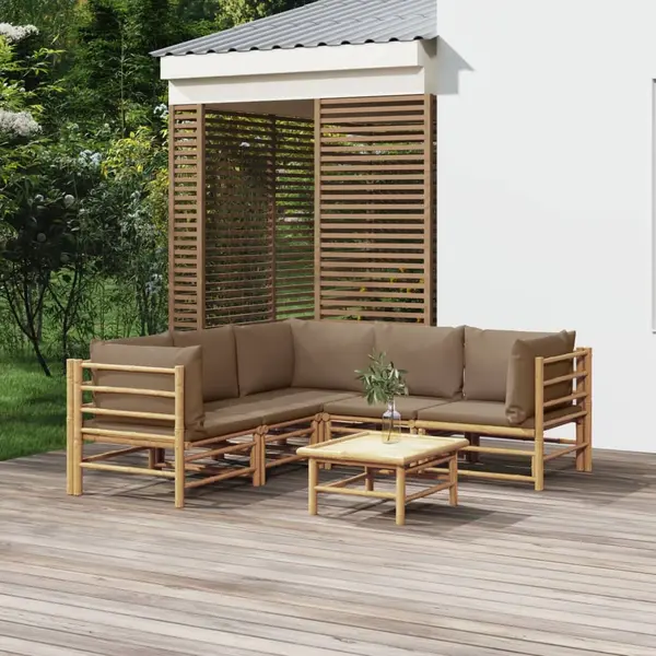 Gossi set mobilier de gradina cu perne gri taupe, 6 piese, bambus