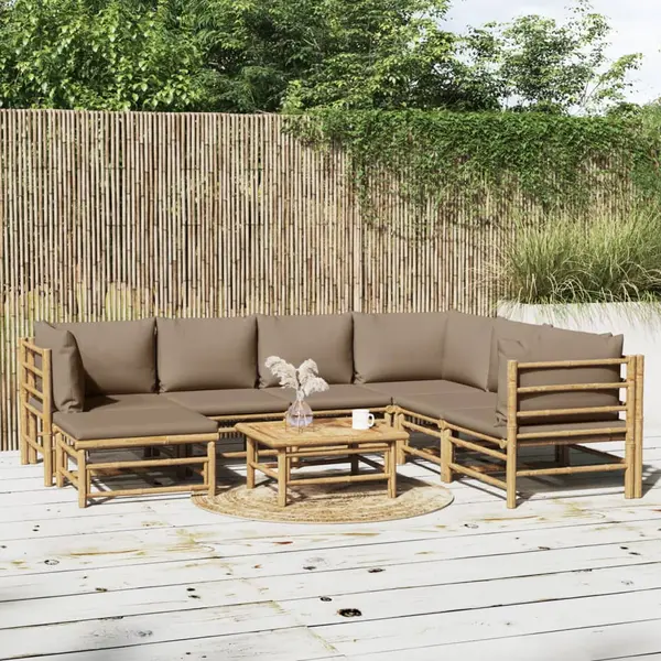 Gossi set mobilier de gradina cu perne gri taupe, 8 piese, bambus