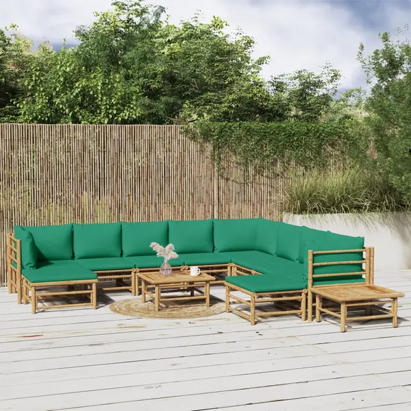 Gossi set mobilier de gradina cu perne verzi, 12 piese, bambus