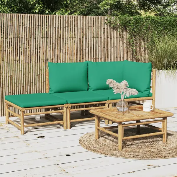 Gossi set mobilier de gradina cu perne verzi, 3 piese, bambus