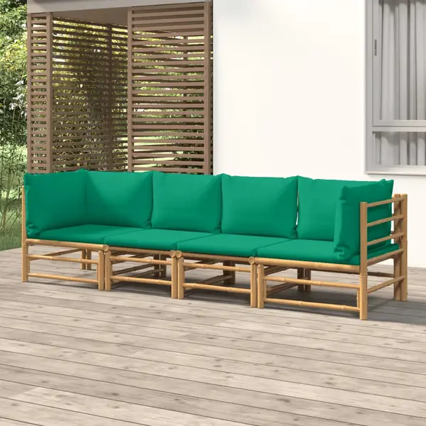 Gossi set mobilier de gradina cu perne verzi, 4 piese, bambus