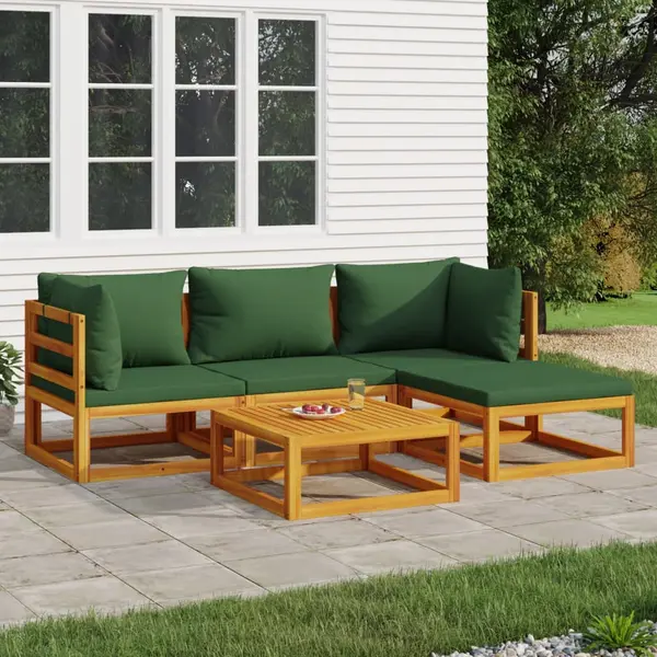 Gossi set mobilier de gradina cu perne verzi, 5 piese, lemn masiv