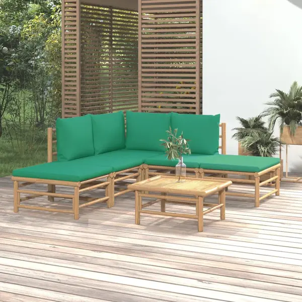 Gossi set mobilier de gradina cu perne verzi, 6 piese, bambus