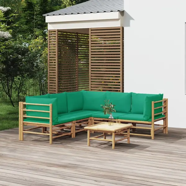 Gossi set mobilier de gradina cu perne verzi, 6 piese, bambus