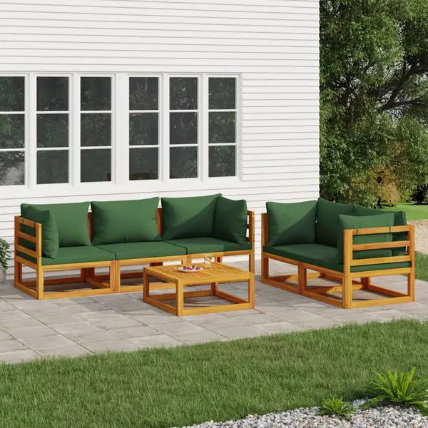 Gossi set mobilier de gradina cu perne verzi, 6 piese, lemn masiv