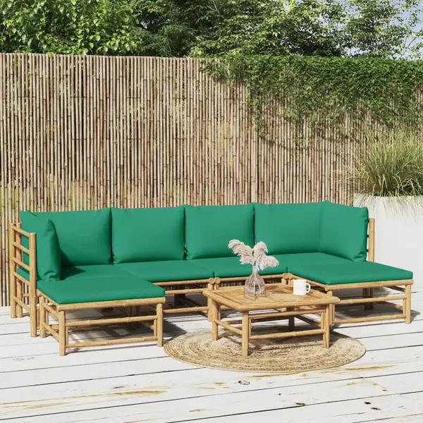 Gossi set mobilier de gradina cu perne verzi, 7 piese, bambus