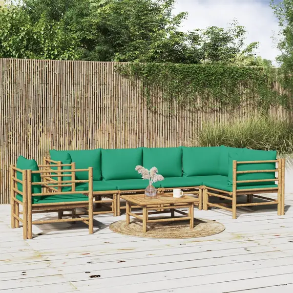 Gossi set mobilier de gradina cu perne verzi, 7 piese, bambus