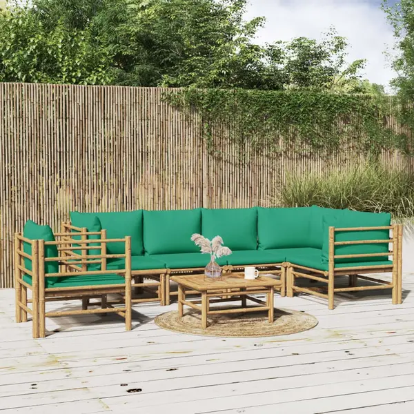 Gossi set mobilier de gradina cu perne verzi, 7 piese, bambus