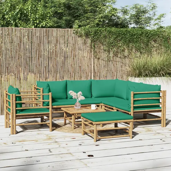 Gossi set mobilier de gradina cu perne verzi, 8 piese, bambus