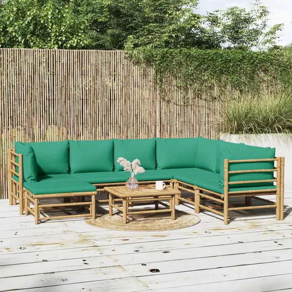 Gossi set mobilier de gradina cu perne verzi, 8 piese, bambus