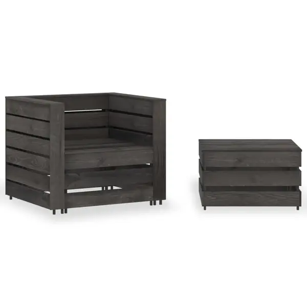 Gossi set mobilier de gradina paleti, 2 piese, gri, lemn pin tratat