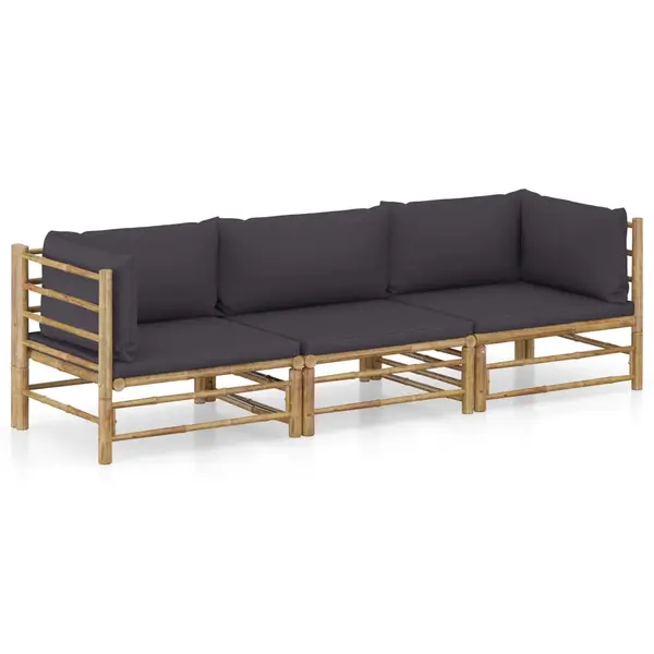 Gossi set mobilier de gradina, perne gri inchis, 3 piese, bambus