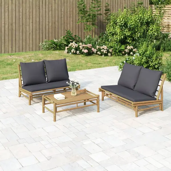 Gossi set mobilier de gradina, perne gri inchis, 3 piese, bambus