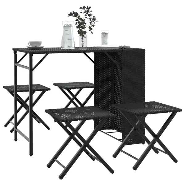 Gossi set mobilier de gradina, pliabil, 5 piese, negru, poliratan