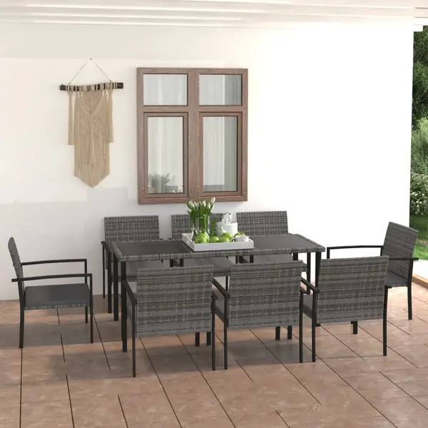 Gossi set mobilier de masa pentru gradina, 9 piese, gri, poliratan