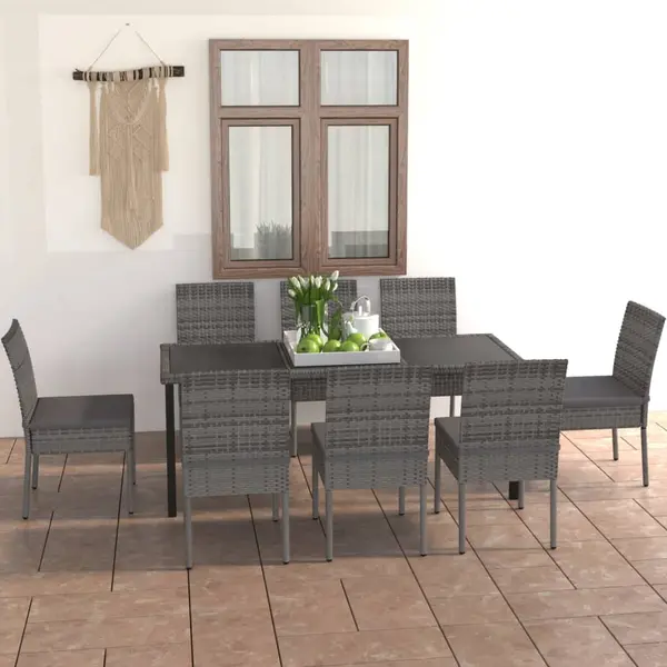 Gossi set mobilier de masa pentru gradina, 9 piese, gri, poliratan