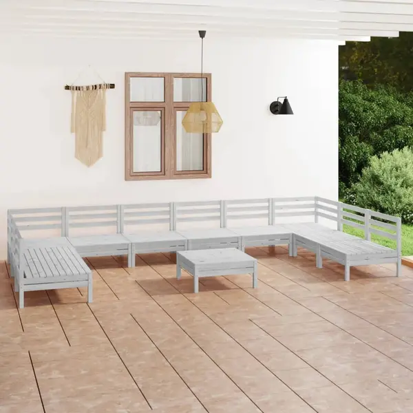 Gossi set mobilier gradina, 11 piese, alb, lemn masiv pin