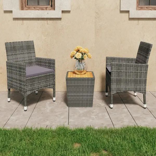 Gossi set mobilier gradina, 3 piese, gri, poliratan si lemn acacia