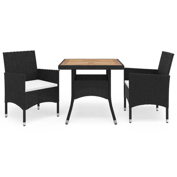 Gossi set mobilier gradina, 3 piese, negru, poliratan si lemn acacia