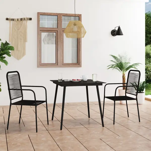 Gossi set mobilier gradina, 3 piese, negru, sfoara de bumbac si otel