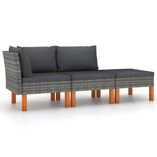 Gossi set mobilier gradina, 3 piese, poliratan & lemn masiv eucalipt