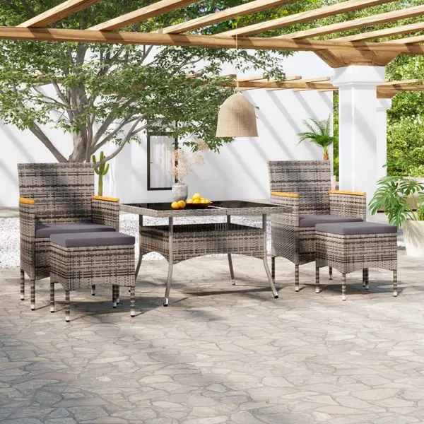 Gossi set mobilier gradina, 5 piese, gri, poliratan/sticla tratata