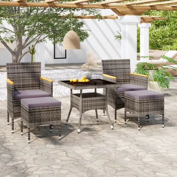 Gossi set mobilier gradina, 5 piese, gri, poliratan/sticla tratata