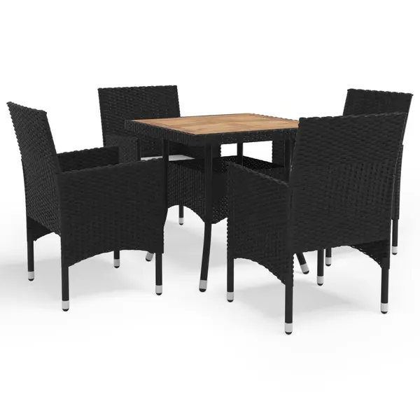 Gossi set mobilier gradina, 5 piese, negru, poliratan, lemn acacia