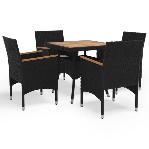 Gossi set mobilier gradina, 5 piese, negru, poliratan, lemn acacia
