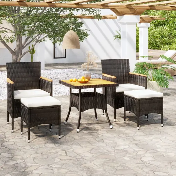Gossi set mobilier gradina, 5 piese, negru, poliratan si lemn acacia