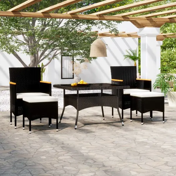 Gossi set mobilier gradina, 5 piese, negru, poliratan/sticla tratata