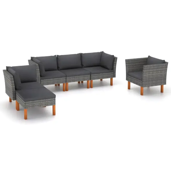 Gossi set mobilier gradina, 6 piese, gri, poliratan si lemn eucalipt